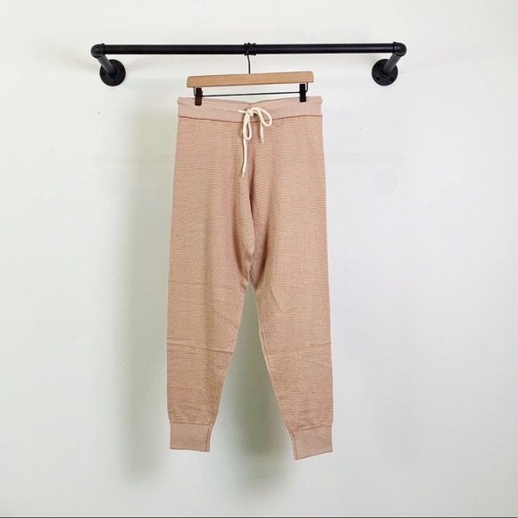 NWT Varley Alice Two Tone Knit Drawstring Sweatpants In Praline & Ivory - Picture 6 of 9